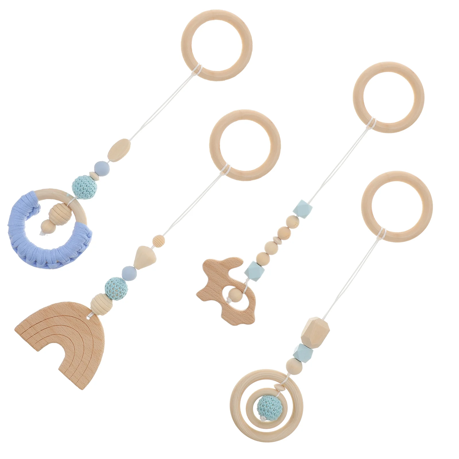 4 Pcs Gym Rack Toys Wooden Hanging Room Nursery Beaded Kids Stroller Pendant