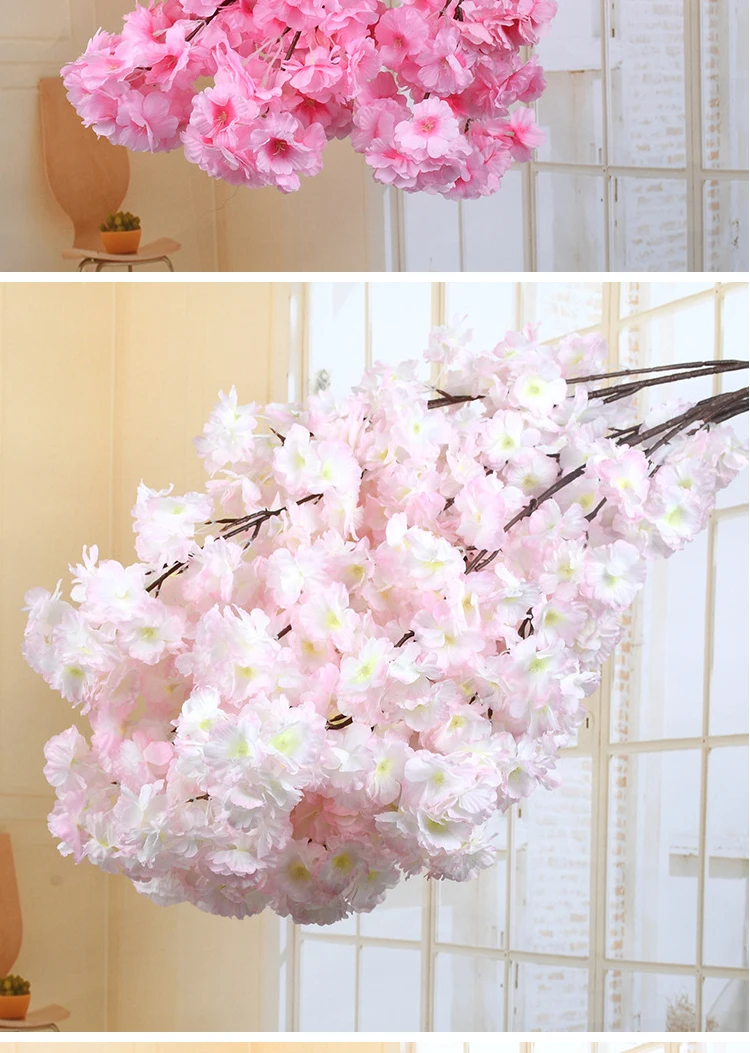 Künstlicher Kirschblütenbaum Rosa Weiß Seidenblume Zweig für Hochzeit Bogen Bonsai DIY Zuhause Party Dekoration – Detail 15