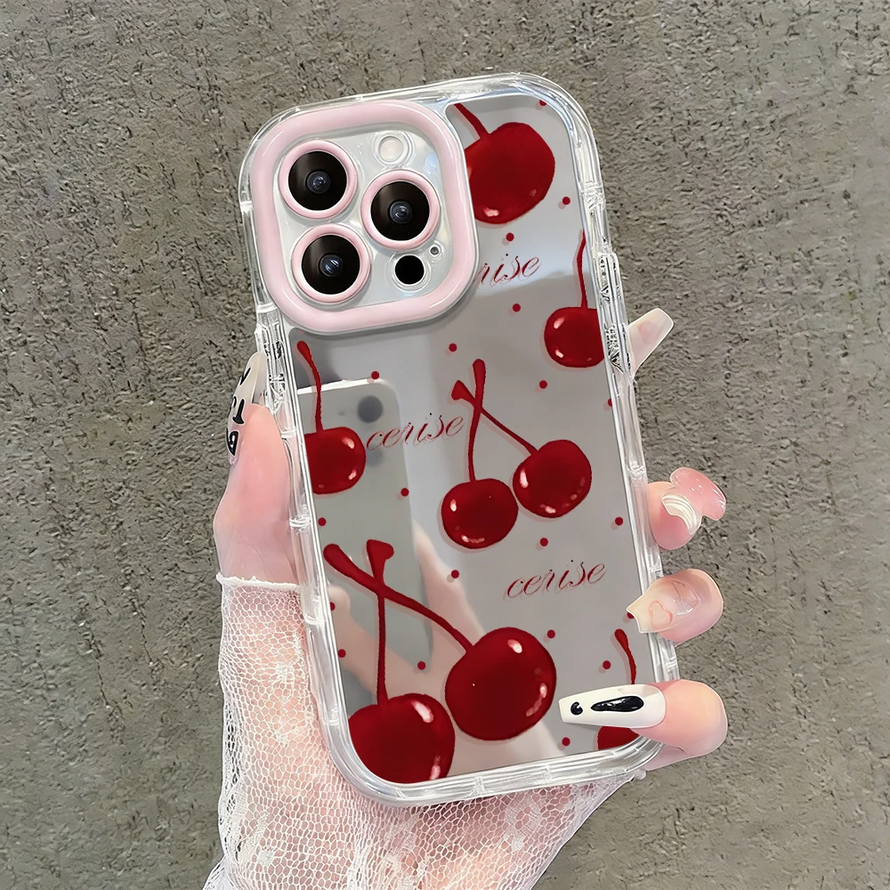 

Korean cute cherry Air Cushion Mirror Phone Case For iPhone 17 15 14 16 Pro Max 13 12 11 Pro X XR XS MAX 7 8 Plus 17Air Cover