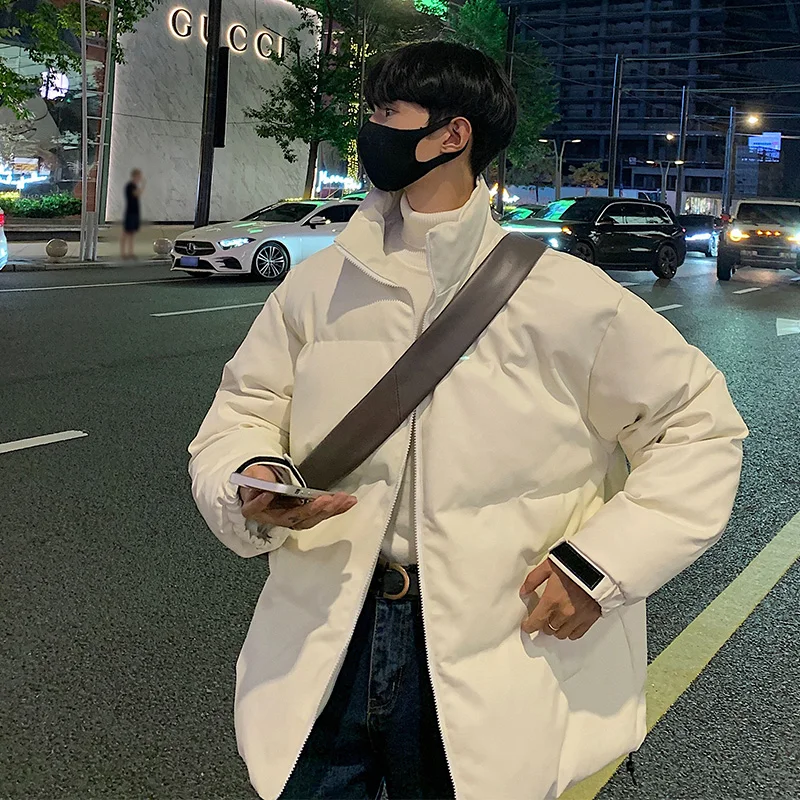 

American Sle Thiened PU Leather Cotton Jaet Men's Winter Outerwear Cold-resistant Stand Collar Bread ape Casual Coat