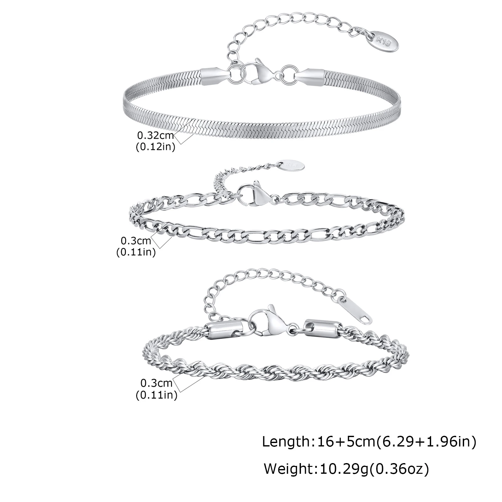 3-teiliges Herren-Armband mit dünner Kette, nie verblassendes silberfarbenes Twist-Ketten-Armband, stilvolles Punk-Schmuckgeschenk für Ehemann, Vater, Sohn
