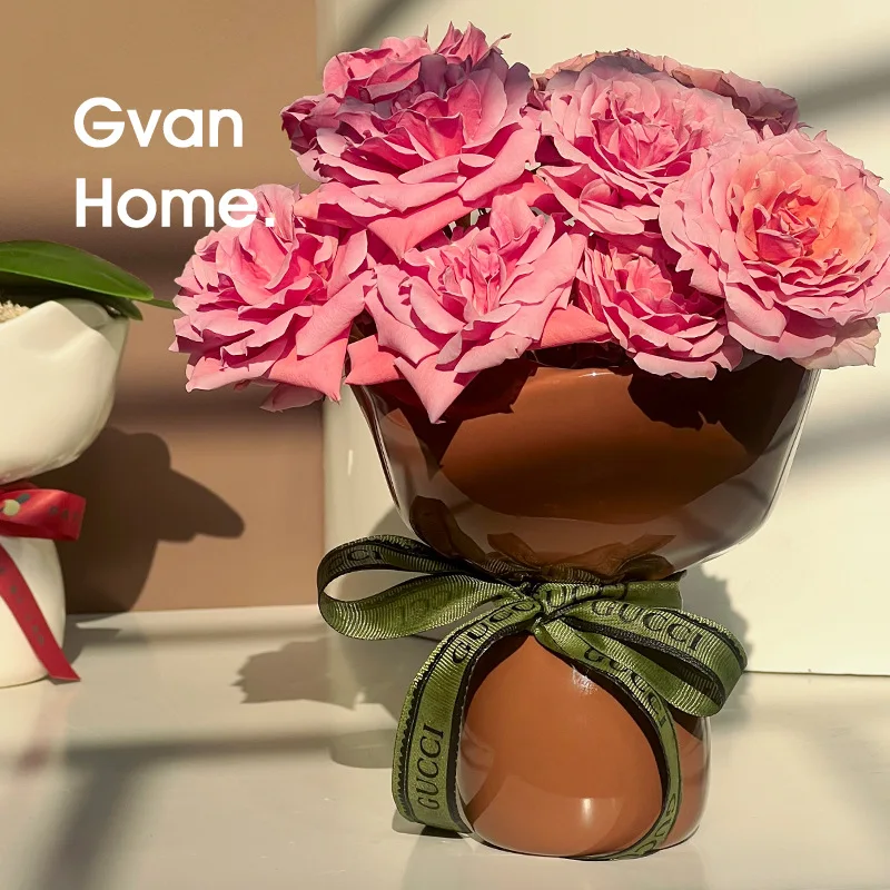 

Rose Flower Shaped Ceramic Vase Desk Decoration Flowers Arrangement Girding Decorative Floral Vases Room Aesthetic Decor
