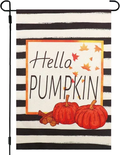 Thanksgiving Garden Flag 12X18 Inch Double Sided Hello Pumpkin Fall Flag for out EYY IIX SSL