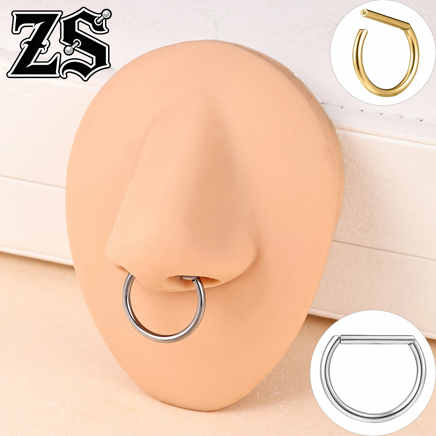 

ZS 14/16G ASTM F136 Titanium 1 PC-5pcs/lot Nose Rings Women Men Hoop Earrings D-shaped 2 Colors Cartilage Helix Septum Piercings