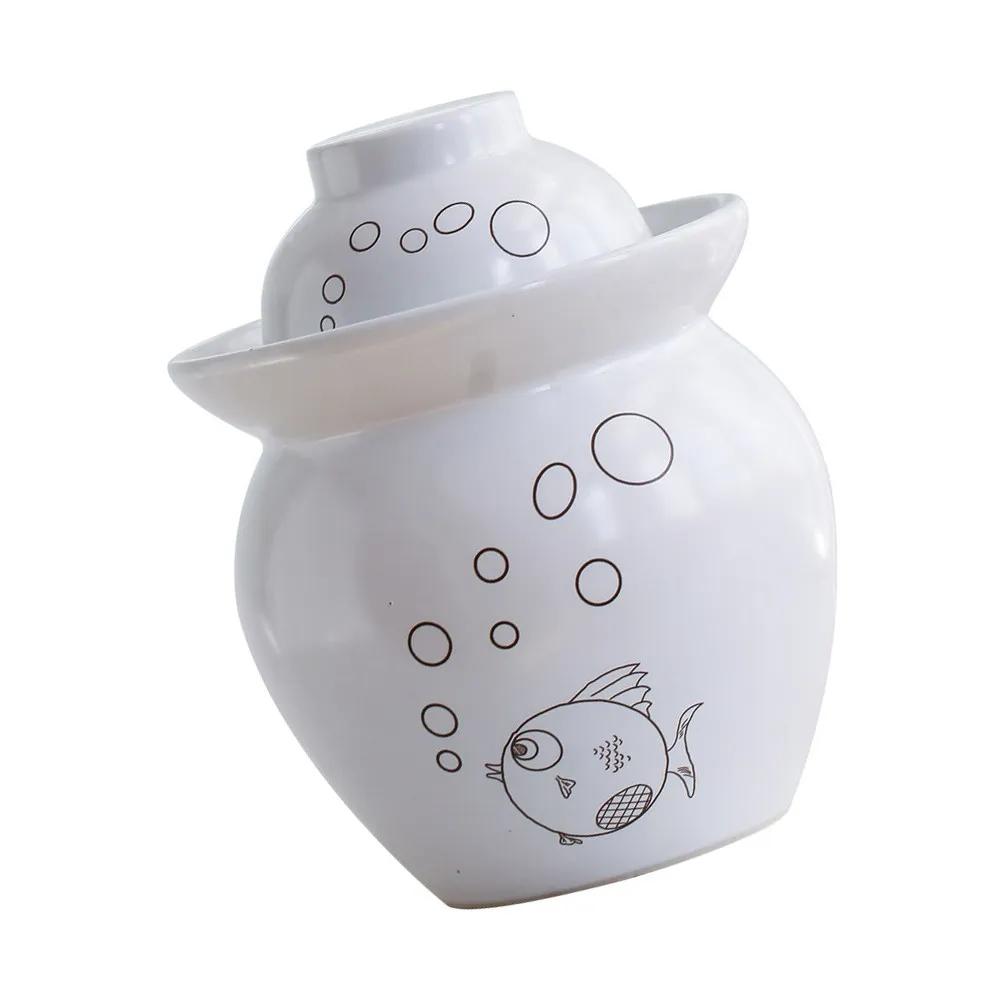 Compact Sturdy Ceramic Pickle Jar with Smooth Burr-Free Surface Easy-Open Lid for Kimchi Fermentation Pickled Vegetable Storage