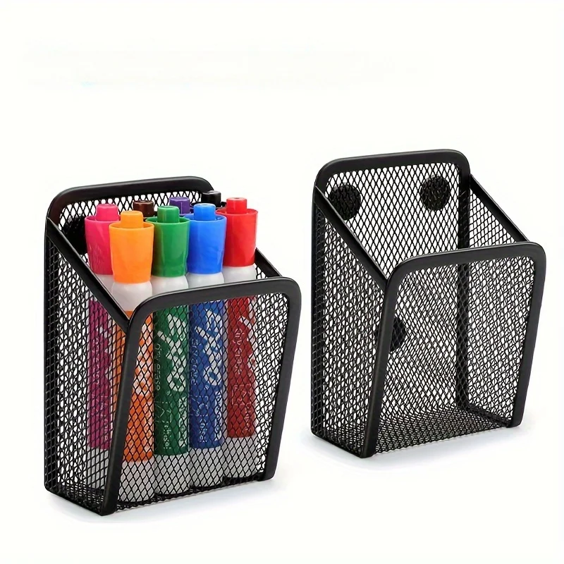 Magnetic Storage Box Wrought Iron Magnetic Pen Holder - Extra Strong Magnets & Mesh Design Perfect for Whiteboard