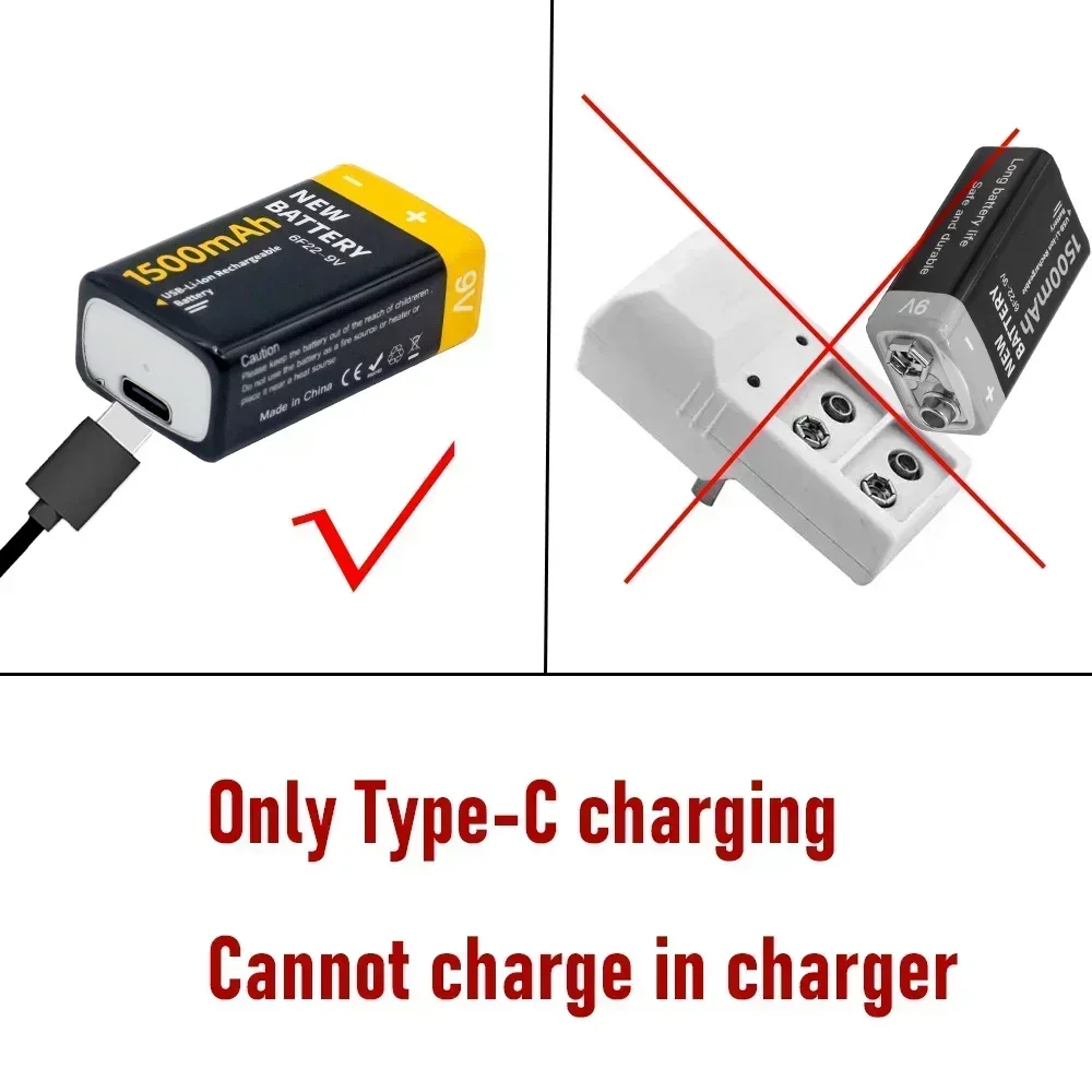 Nuova batteria ricaricabile agli ioni di litio da 9 V 1500 mAh tipo C USB multimetro microfono al litio metal detector + cavo