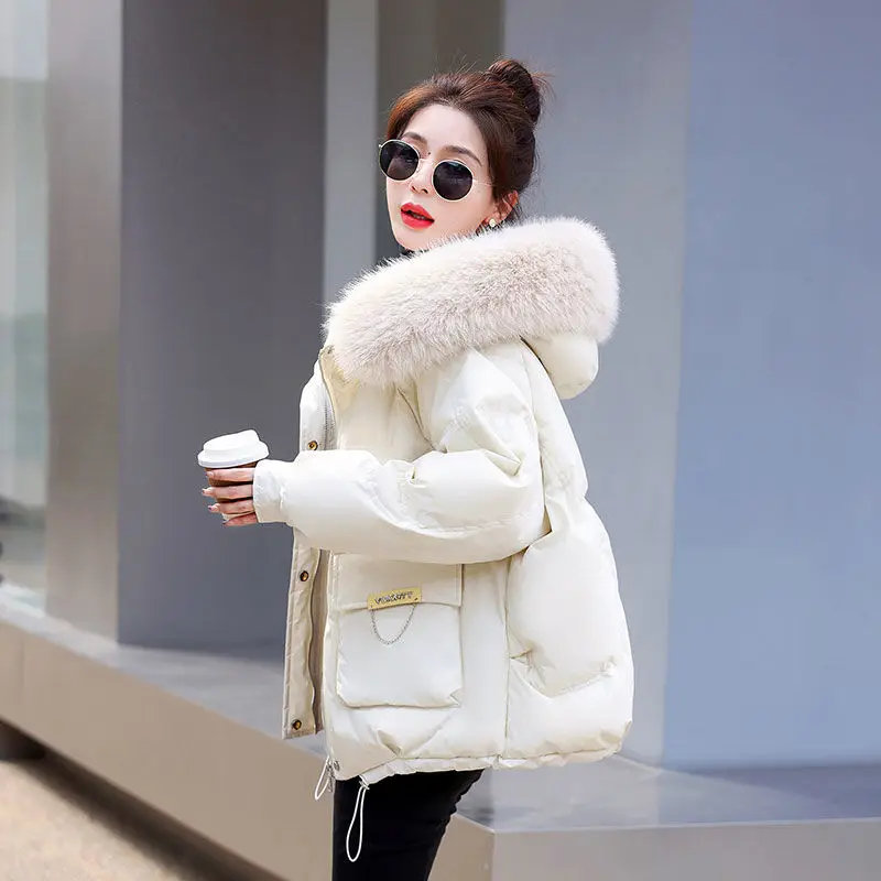 

2025 Winter Fashion New Warm Down Jacket Women's Clothes Fur collar Thicken Parka Short Down Coat Female Trend
