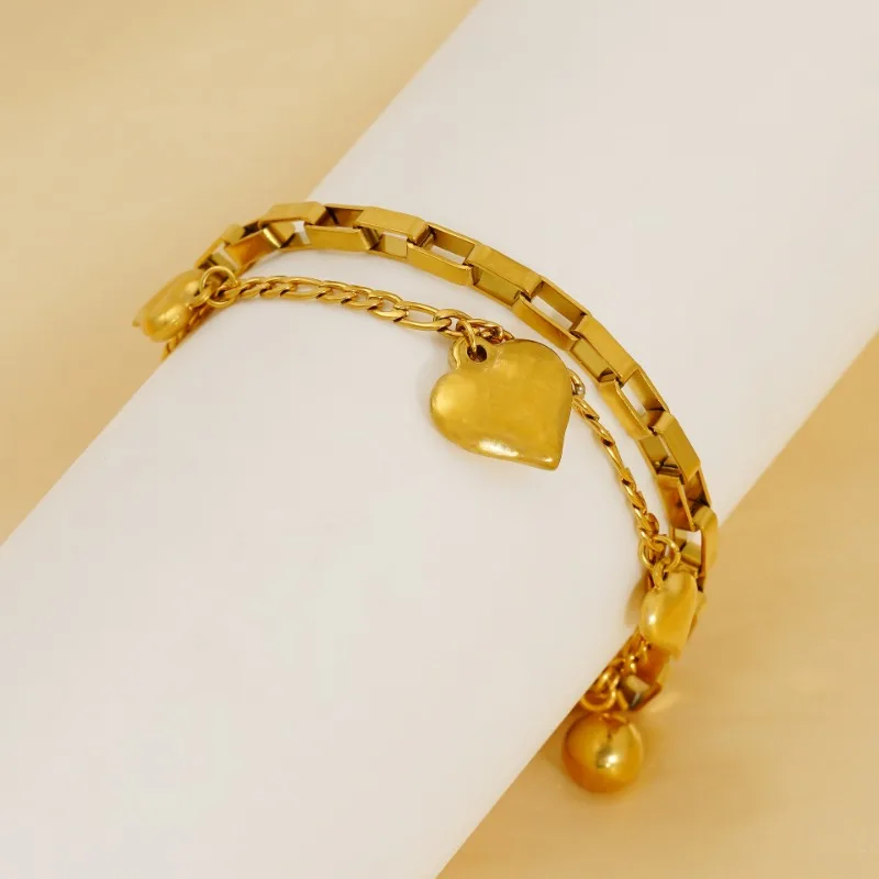 

Titanium Steel Bracelet That Does Not Fade and Is Versatile for Women, High-end Double-layer Love Layered with Peach Heart Brace