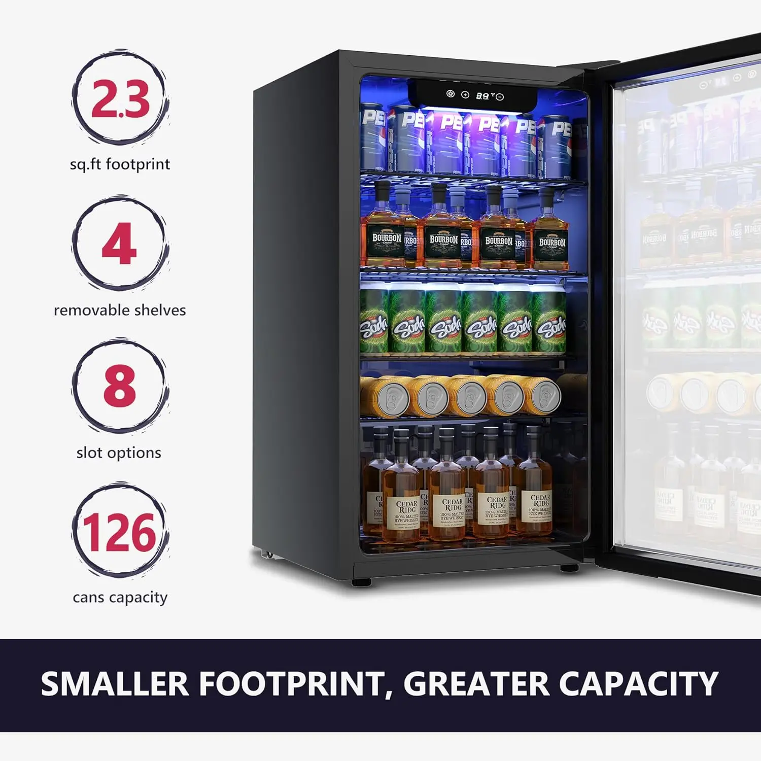 126 Can Mini Fridge with Glass Door for Soda Beer or Wine, Beverage Cooler for Home, Office