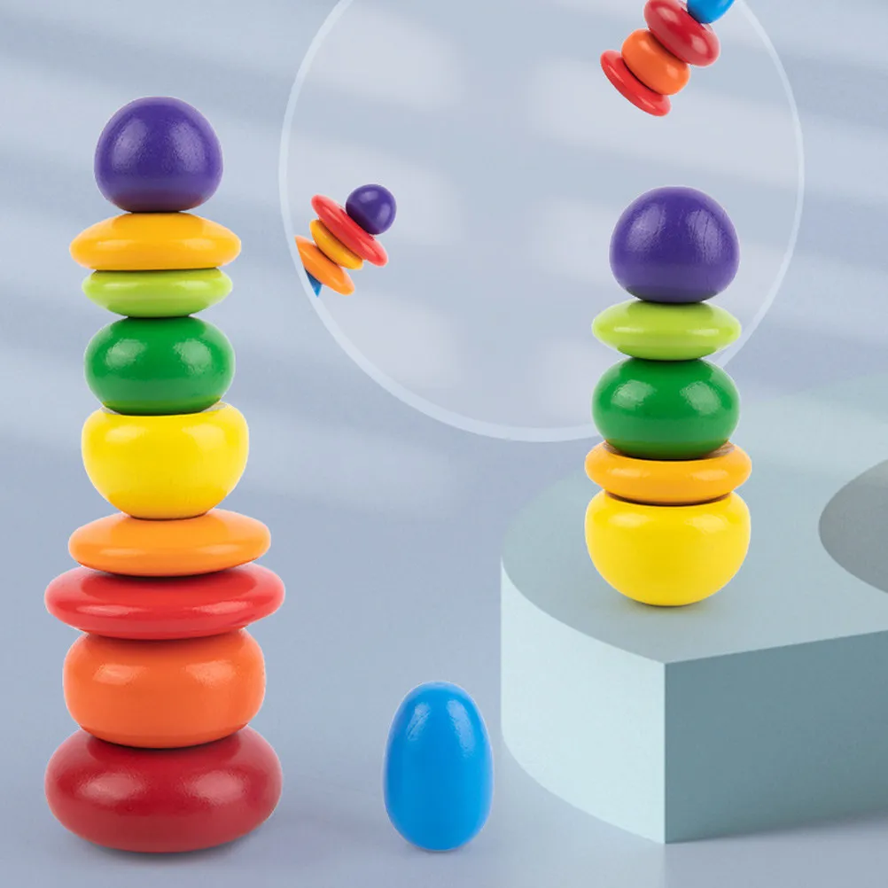 

1Set Wooden Colorful Stone Simulation Blocks Stacking Game for Kids Early Learning Cognition Fine Motor Skills Development