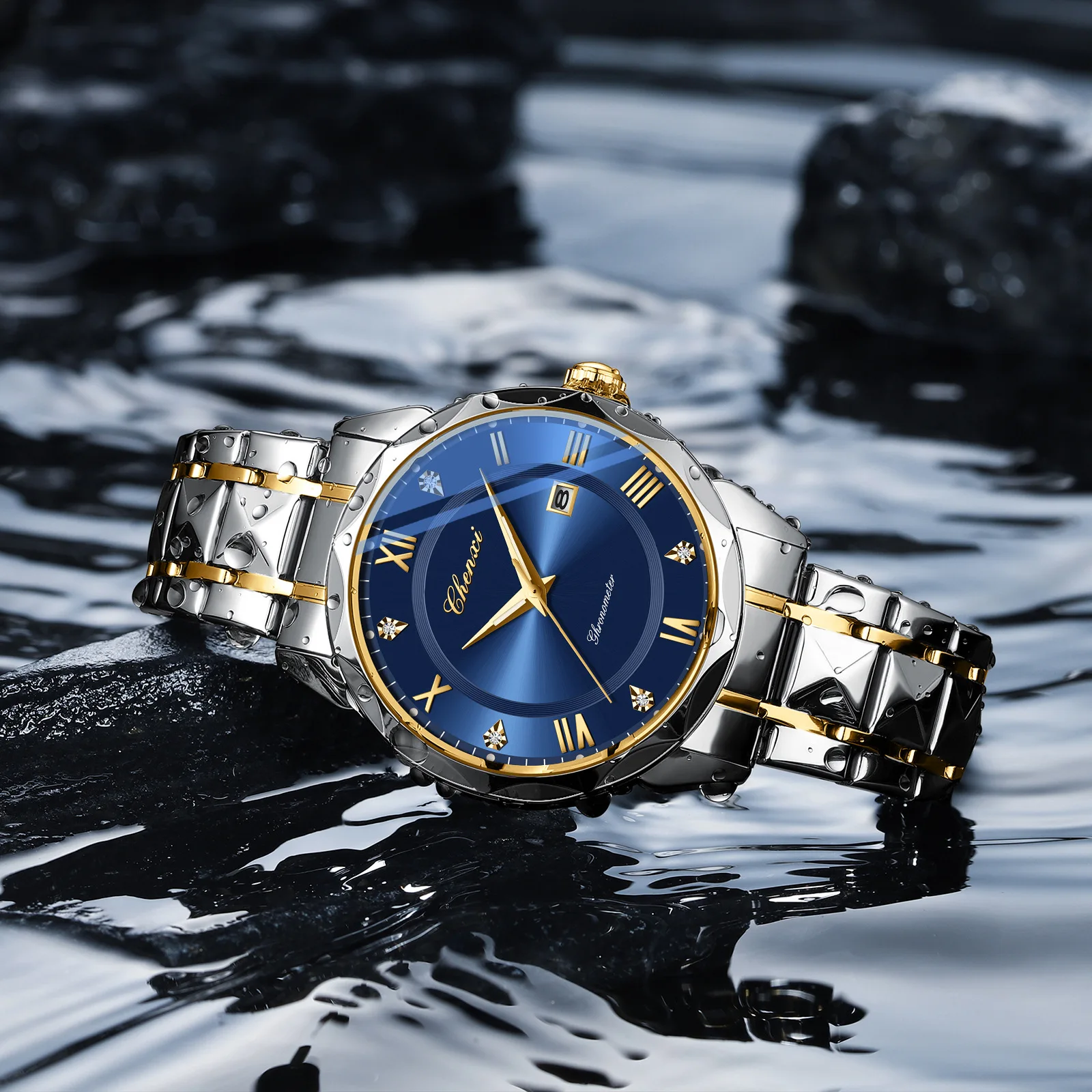 CHENXI-ساعة يد كوارتز للرجال ، تاريخ بسيط ، عرض تناظري ، فضي ، ذهبي ، أزرق ، أسود ، فولاذ مقاوم للصدأ ، موضة رجالية ،