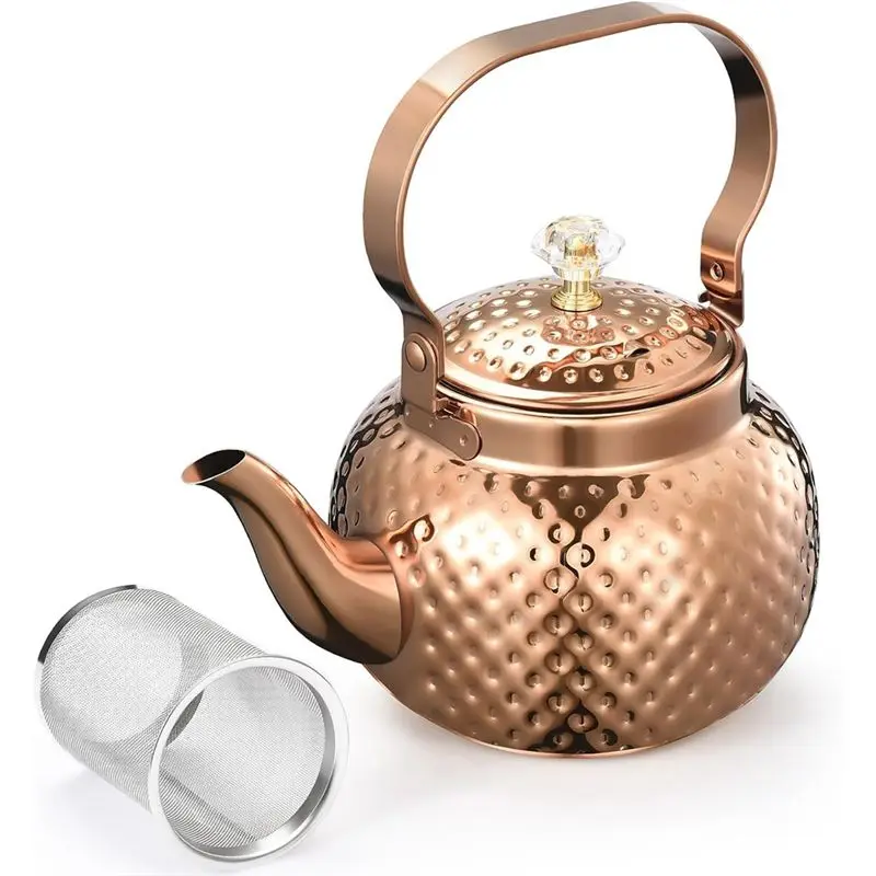 A56K Stainless Steel Teapot with Infuser 1.2 L,Kettle Teapot with Removable Filter-for Filtering Tea Or Other Teas,Bronze