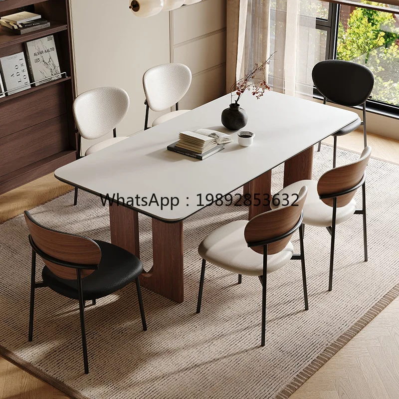 LYY Solid Wood Rock Board Dining Table and Chairs Modern Minimalist Mid-century Style  Small Apartment Restaurant Dining Table