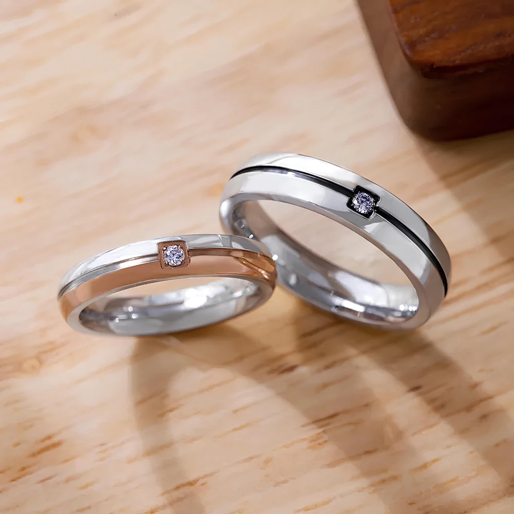 Wedding Engagement Band Unique Stainless Steel Jewelry 2025 New Fashion AAA+ Cubic Zircon Couple Rings for Women Men image 3