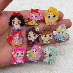 10Pcs New Cute Mini Acrylic Little Cartoon Girl Princess Series Flatback Ornament Biżuteria do manicure Akcesoria do włosów