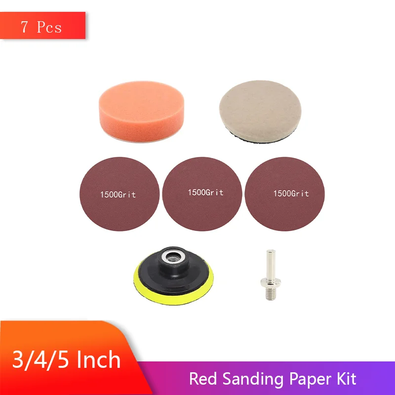 

Набор красной наждачной бумаги 3/4/5 дюймов с крючком и петлей, 7 шт., с пенопластовой полировальной подушечкой и адаптером M10 для шлифовки и полировки