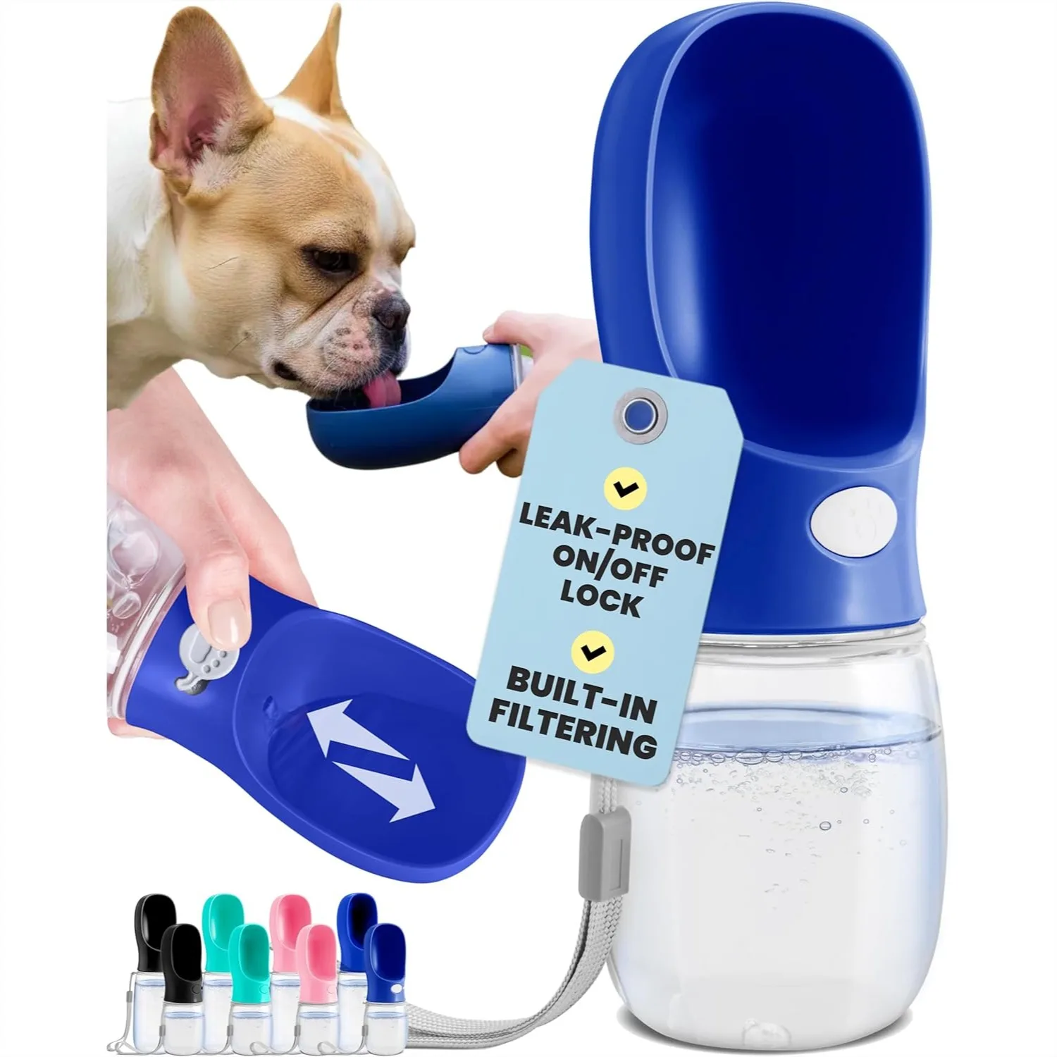 

Dog Water Bottle Dispenser For Travel 12 Oz Navy Blue Leak-Proof Lock One-Hand Operation Pet Travel Bottle For Hiking Park Visit Camping Beach Days