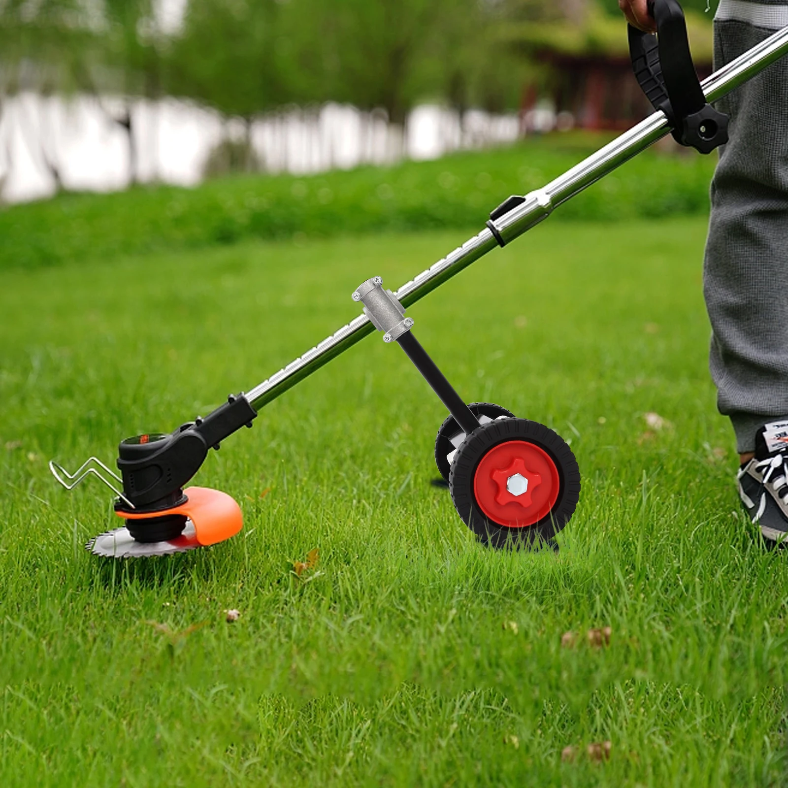 عجلات مساعدة دعم قابلة للتعديل لقاطع الاعشاب اللاسلكي وبطارية آكل الأعشاب/مرفق أداة الحديقة المرتفعة بالغاز