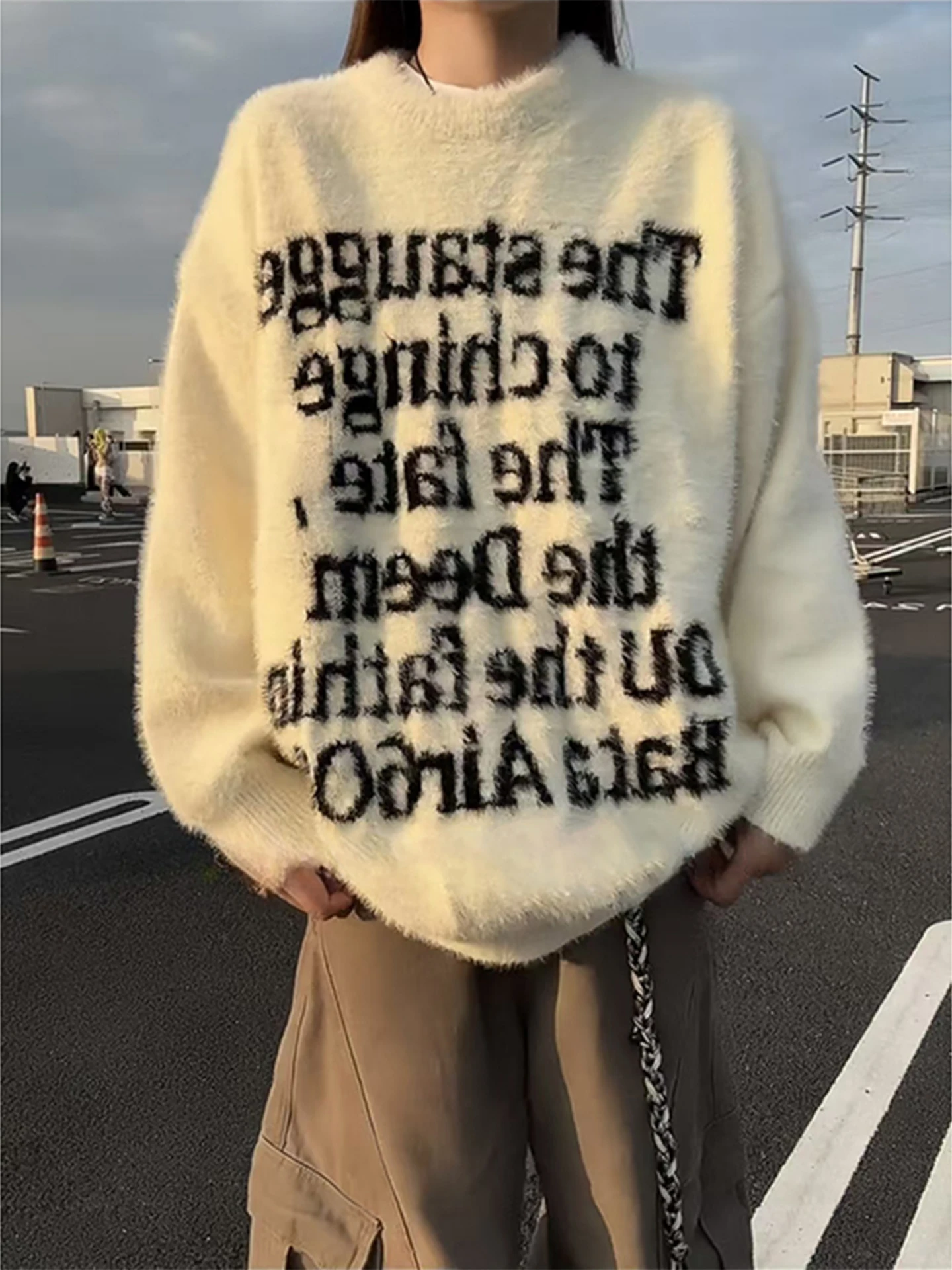 

American Sle Letter Embroidered Mink Knitwear ex Autumn Winter Warm Long Sve round Ne Base irt Loose Fit Soft