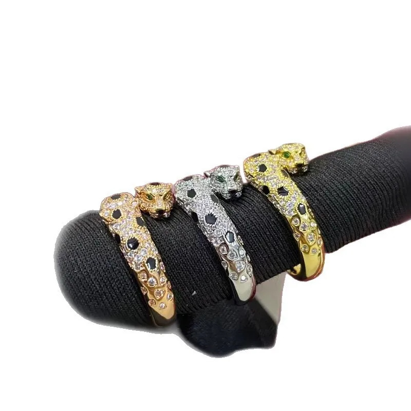 Seiko Fashion European & American Cross-Border Double-Headed Leopard Open Ring — Enamel Black Panther Ring, Exaggerated Statemen
