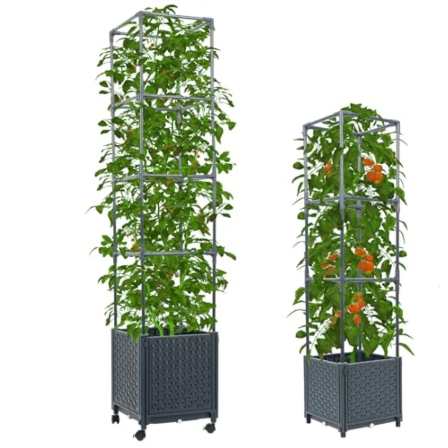 

Raised Garden Bed with Tomato Planter Box Trellis and Tomatoes Plants 56.7 Vegetables Cage for Outdoor Climbing