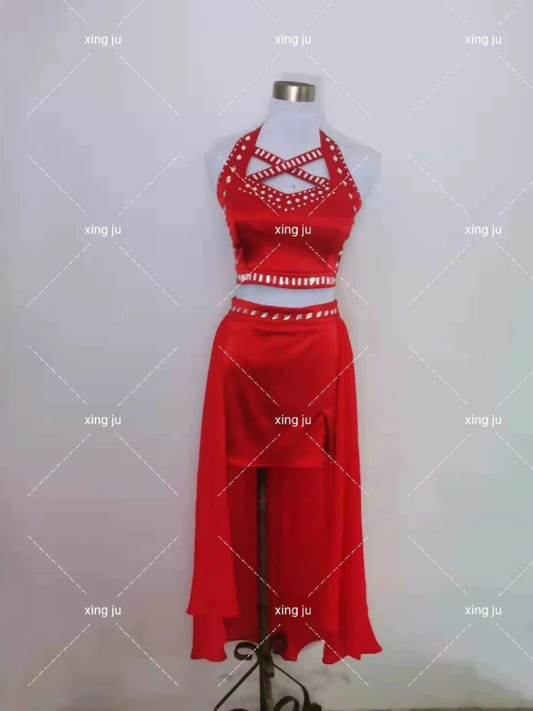 Kpop 한국 가수 여성 재즈 댄스 의상 여성 섹시한 홀터 탑 불규칙 스커트 나이트 클럽 DJ 소녀 무대 공연 의상