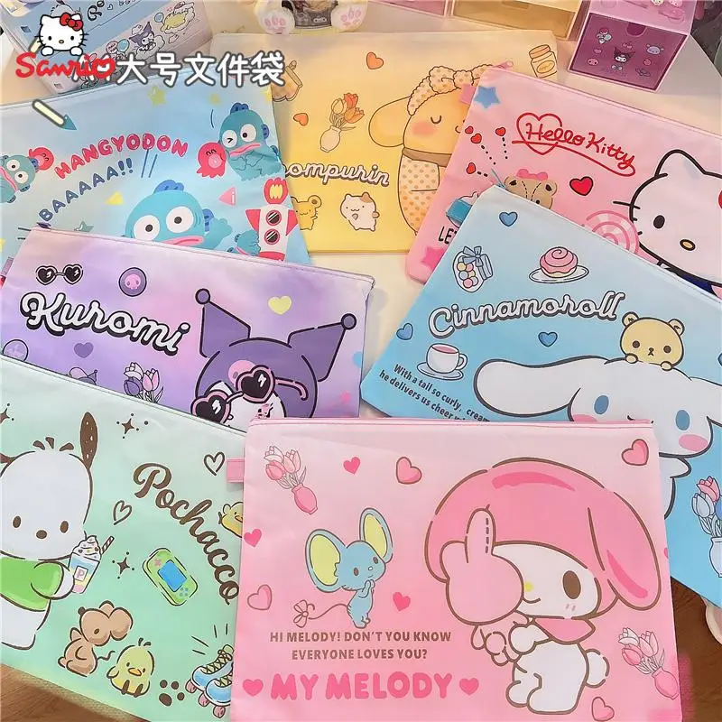 

Мультяшные канцелярские принадлежности Sanrios Hello Kittys Cinnamoroll Kuromi Kawaii милые школьные папки A4 для файлов тестовые бумажные детские подарки