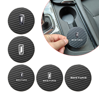 2 Pcs 68MM Carbon Fiber PU Leather Car Water Cup Pads For FAW Bestune T33 T55 T77 V2 V5 T99 B30 B50 B70 T90 E01 M9 B70S X40 X80