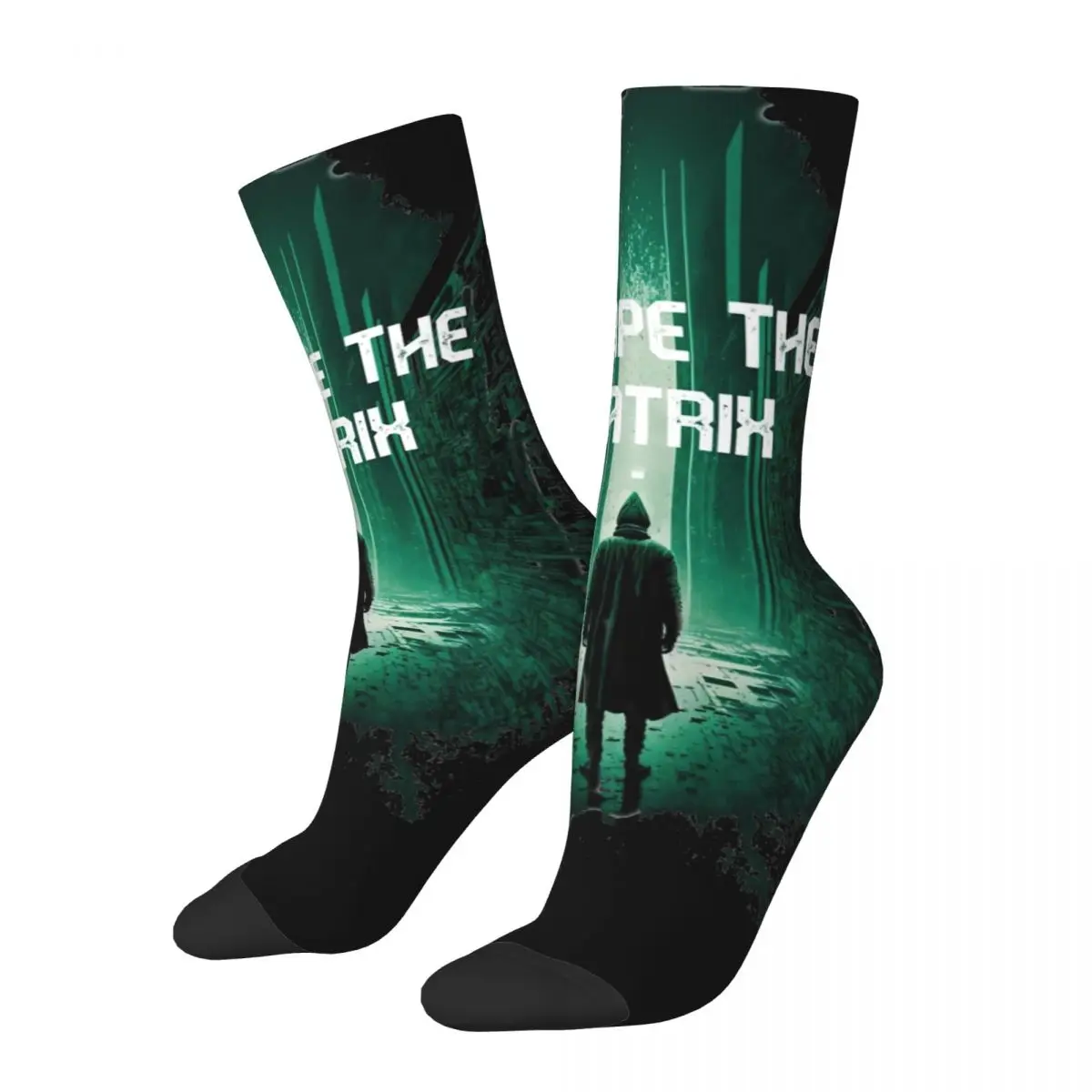 Cool Wake Up Escape The Matrix Soccer Socks Polyester Middle Tube Socks for Unisex Non-slip