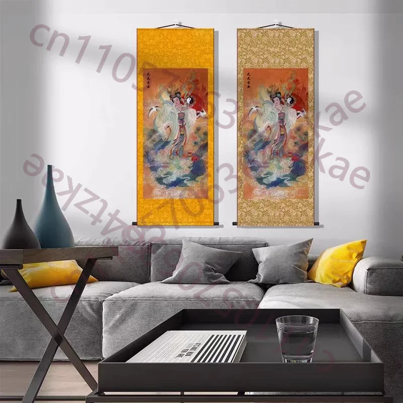 Sanqing,Jiutian Xuannu,Bixia Yuanjun,Zhang Tianshi,Taiyi Wang Lingguan portrait,exquisite home silk scroll Feng Shui hanging pai