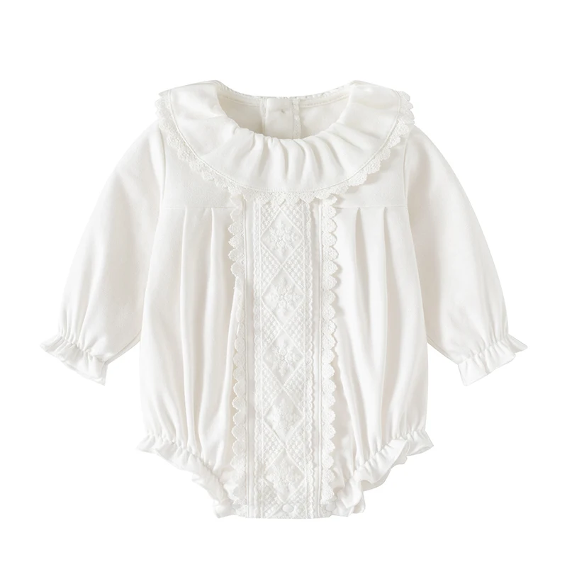 

2025 New Autumn 0-24M Baby Girls Clothing Toddler Baby Girls Romper Long Sleeved Cotton Lace Splicing Infant Baby Girls Jumpsuit