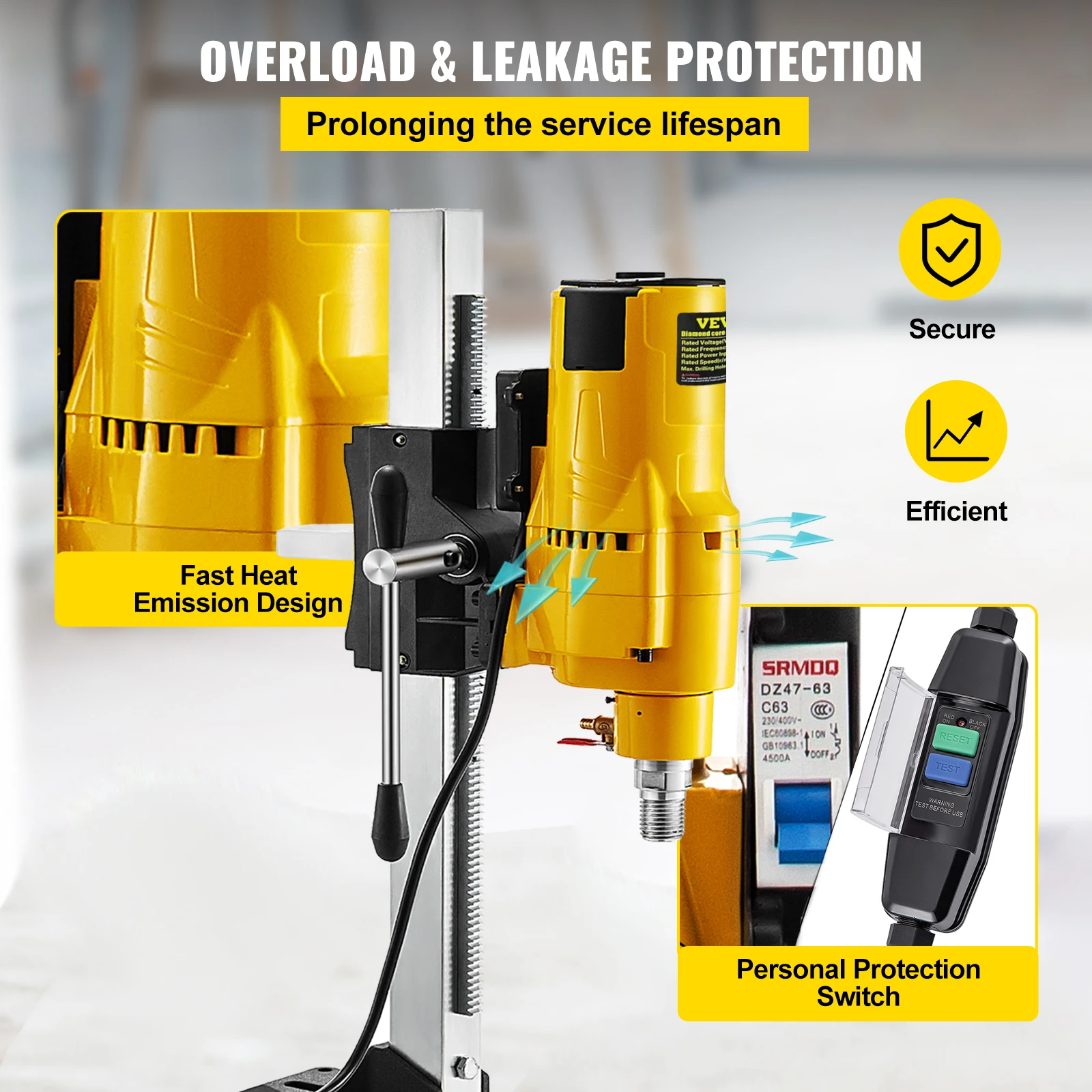 VEVOR Trapano Colonna da Banco 3980/4450 W Macchina per Carotaggio 220 V Trapano a Colonna Industriale ad Alta Precisione Frequenza Nominale 50 HZ Preciso Trapano da Banco Professionale 0-750 giri/min