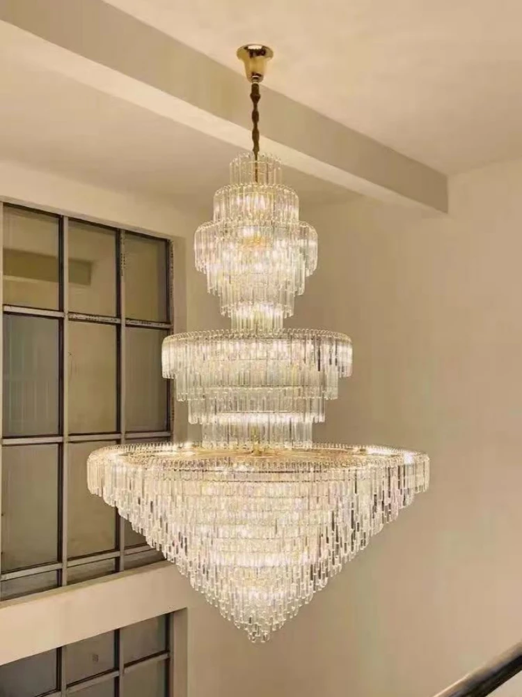 

2025new European Duplex Large Chandelier Villa Building Middle Floor Living Room Led Crystal Lamp Hall Long Chandelier Luxury