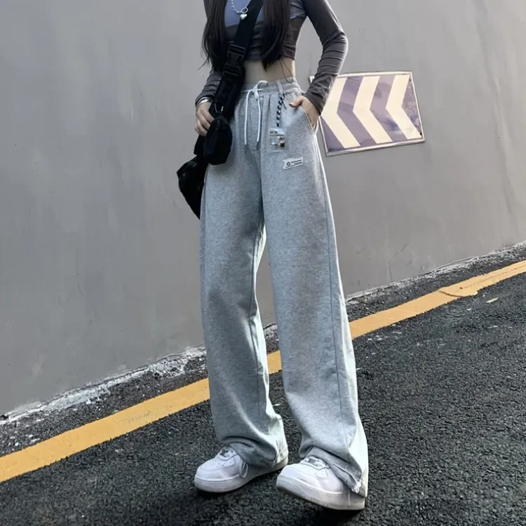 

Fashion Loose Sweatpants Women's Straight Leg Spring 2024 New High-waist All-match Casual Korean Style Straight Leg Pants Beamed