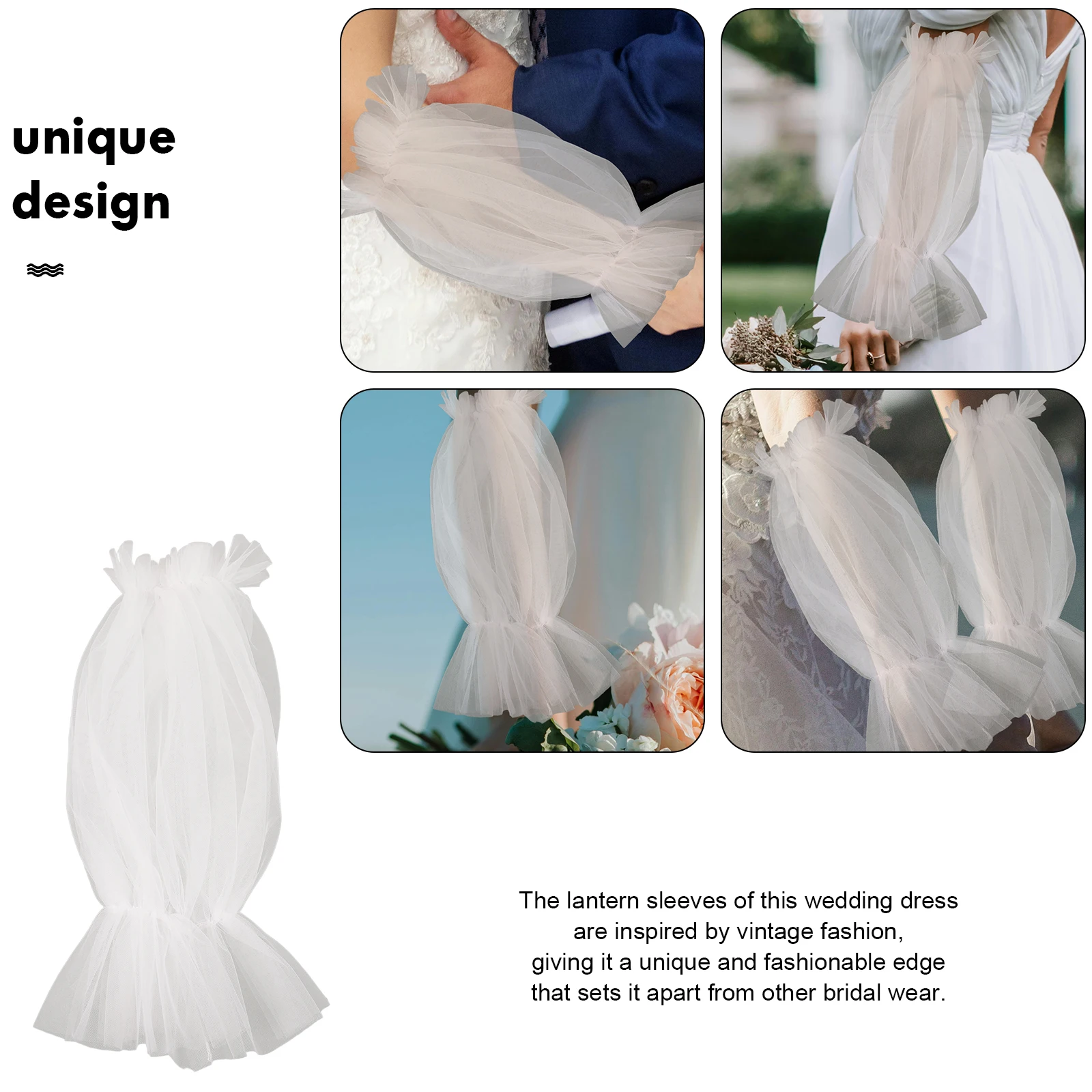 

Detachable Wedding Dress Sleeves White Mesh Tulle Long Lantern Vintage Bridal Accessory For Skirt Decorative Party Dress Sleeve