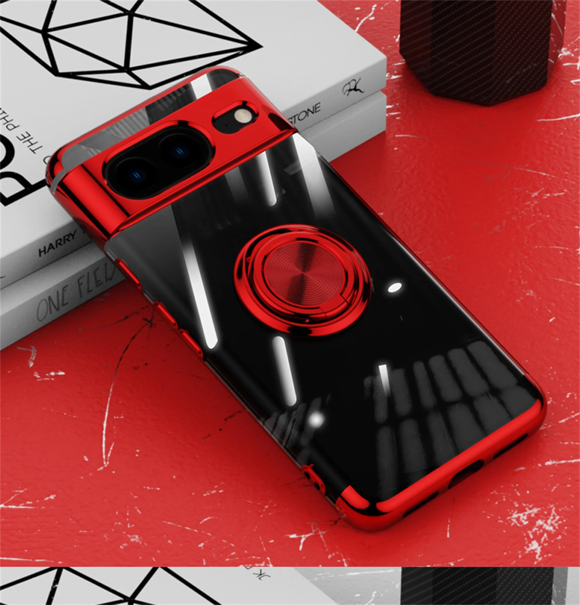 Slim Plating Clear Magnetic Phone Case for Google Pixel 9Pro 9 8Pro 8A 8 7Pro 7A 7 6A 5A Metal Ring Kickstand Cover