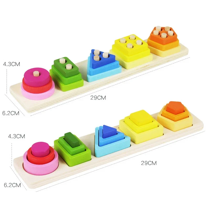 Shape Category Stack Toy Wooden Jigsaw Puzzle Geometric Shape Building Blocks Color Matching Puzzle Early Educational Toy