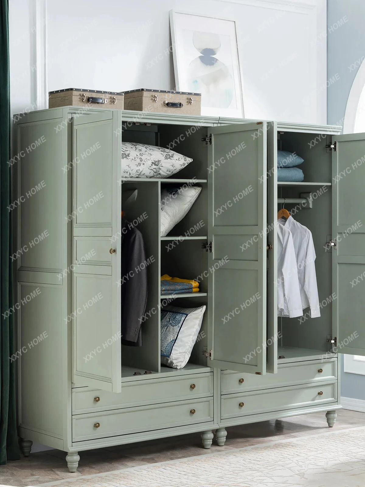A  Bedroom home combination wardrobe, simple 2-door hanging clothes, with top cabinet and high cabinet