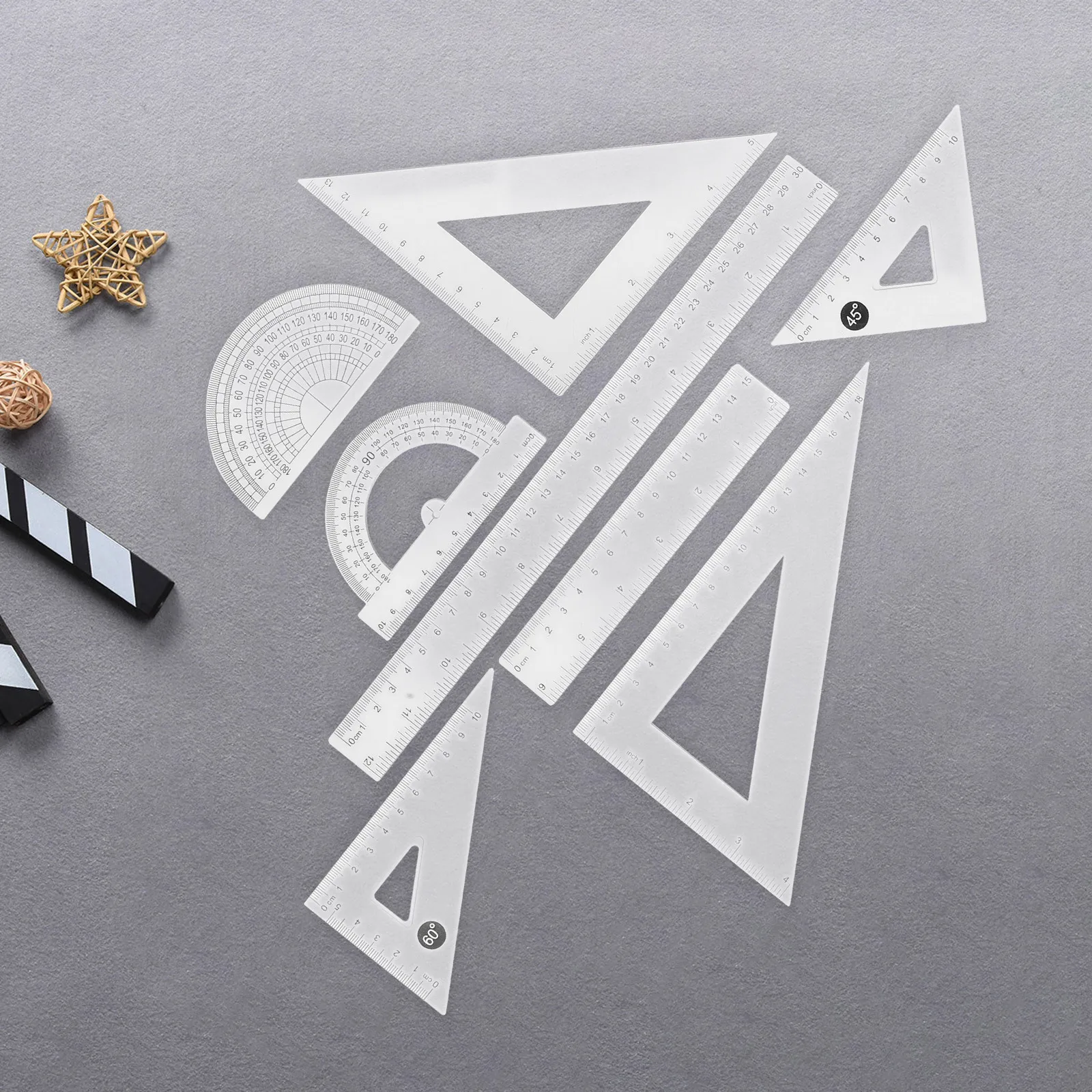 

8pcs Transparent Triangle Ruler Set Clear Math Geometry Tool Protractor Straight Edge Ruler For School Drafting Measuring