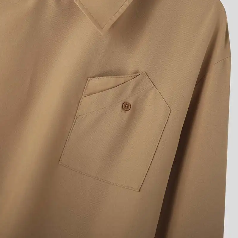 غير النظامية تصميم مشبك التلبيب قميص للرجال خمر النمط الفرنسي كم طويل فضفاض أعلى ربيع الخريف عرض الأزياء قمصان أنيقة