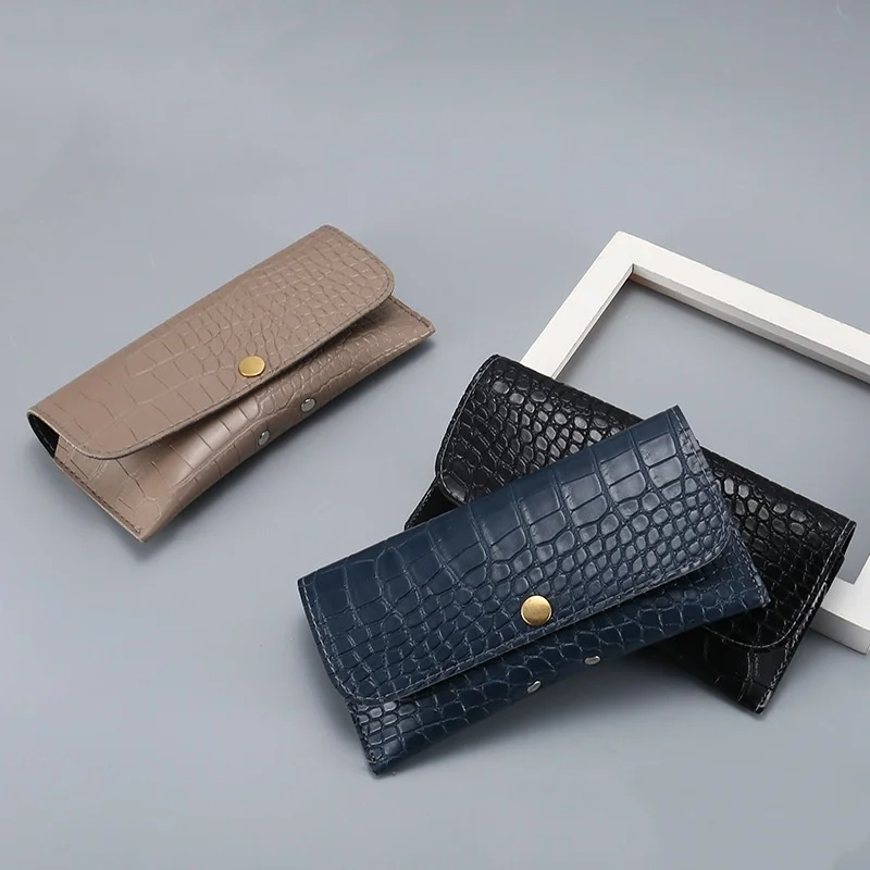 Fashionable Crocodile Pattern Rectangular Soft Shell Glasses Case Leather Bag Sunglasses Storage Box