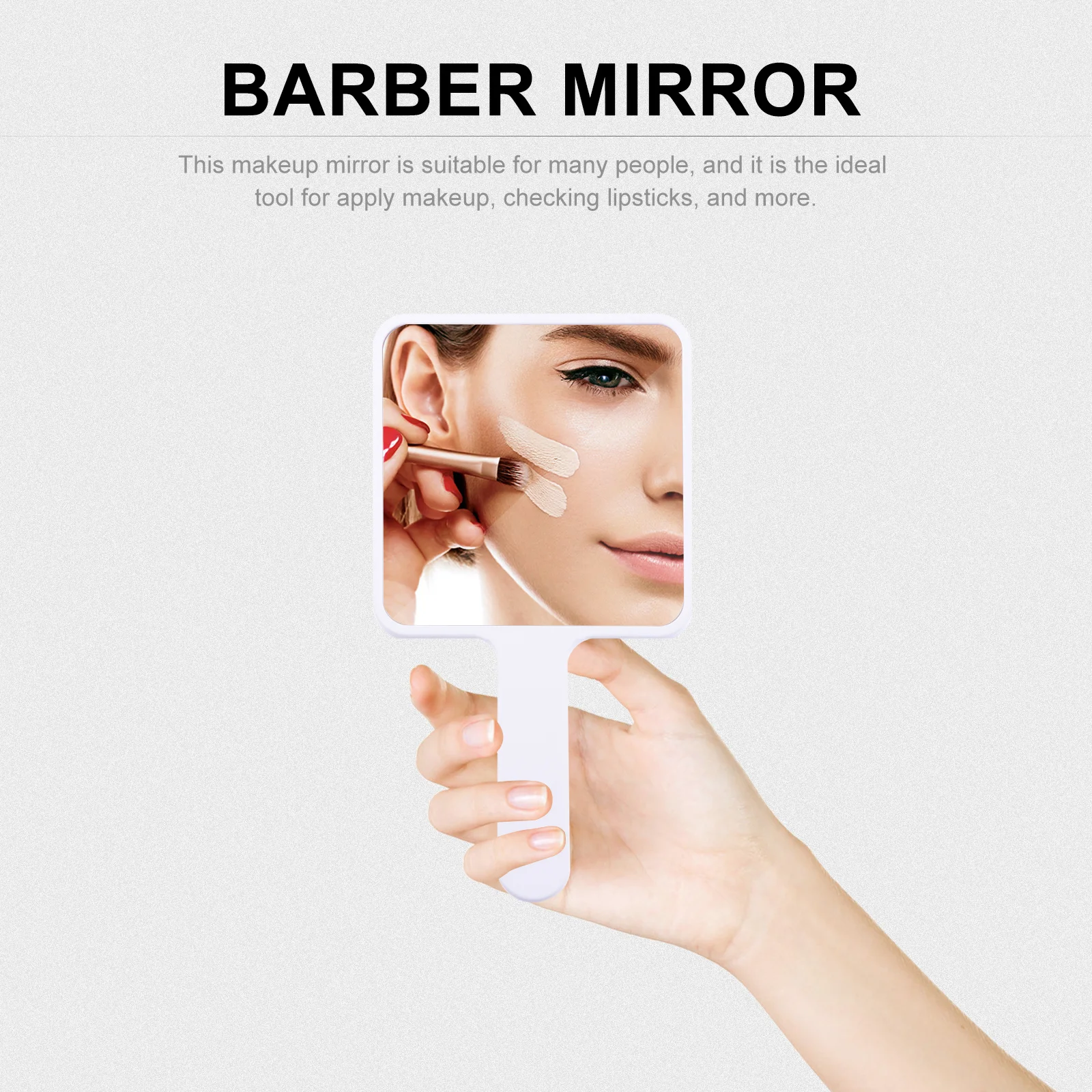 Espejo de maquillaje de mano, espejo portátil para barberos de salón, herramienta de belleza, superficie clara, sujeción cómoda