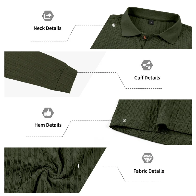Herren Herbst-Winter US-Größe Jacquard Schlangenmuster Langarm-Poloshirt, Lässiges Einfaches Revers-Unterhemd – Detail 26