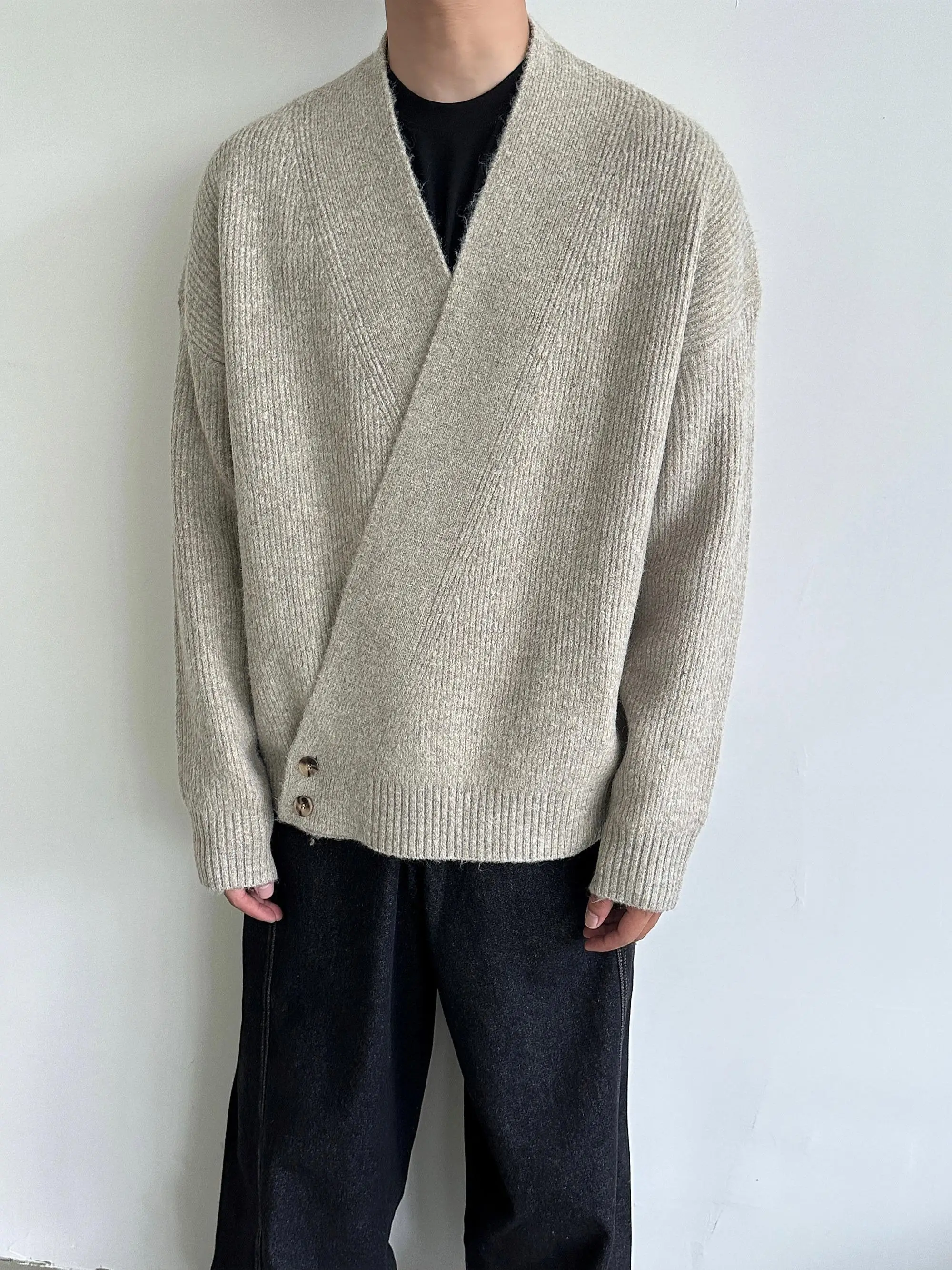 

Autumn Winter New Loose Versatile V-Ne Long Sve Knitted Open Cardigan Lazy Sle Button Men's Sweater Jaet Youthful Vi...