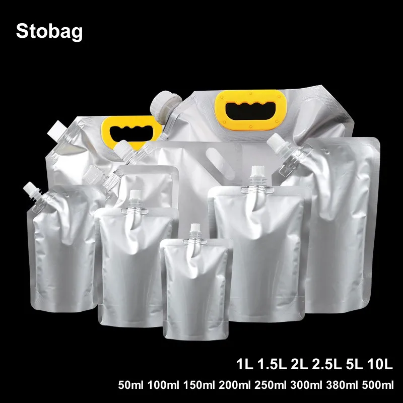 StoBag Wholesale Aluminum Foil Liquid Package Nozzle Bags Drinking Juice Beverage Milk Sealed Stand Up Storage Reusable Pouches