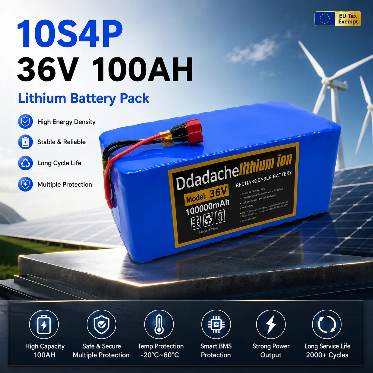Hochleistungs-Lithium-Ionen-Akku 36V 100Ah 10S4P 1000W mit BMS für Elektroroller, E-Bike, Mountainbike
