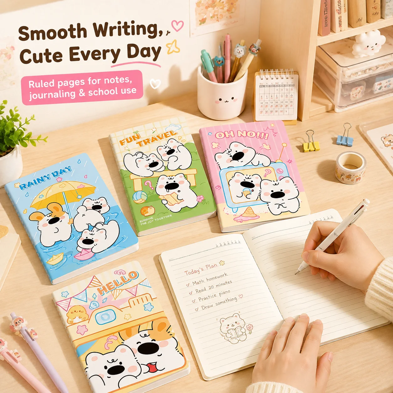 Cute Stitched A5 Notebook, Thickened 30 Sheets Lined Journal, High Beauty Student Writing Notebook