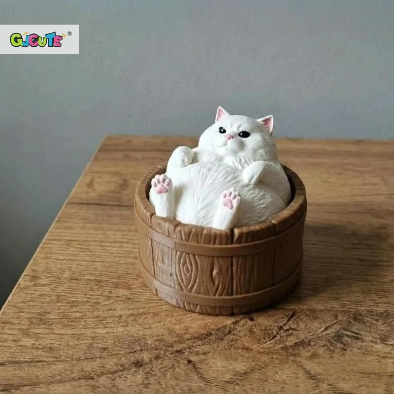 Kawaii Fat White Cat Bathtub Fidget Toy 3D Printed Stress Relief Fidget Toy Funny Desktop Decor Decompression Gift