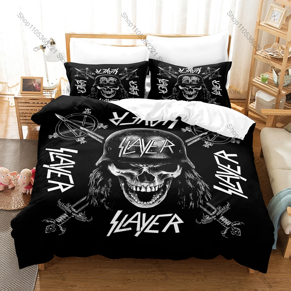 Legendary Band Slayer Bedding Set, Duvet Cover & 2 Pillowcases, Rock Music Pattern Breathable Fabric All Season Use